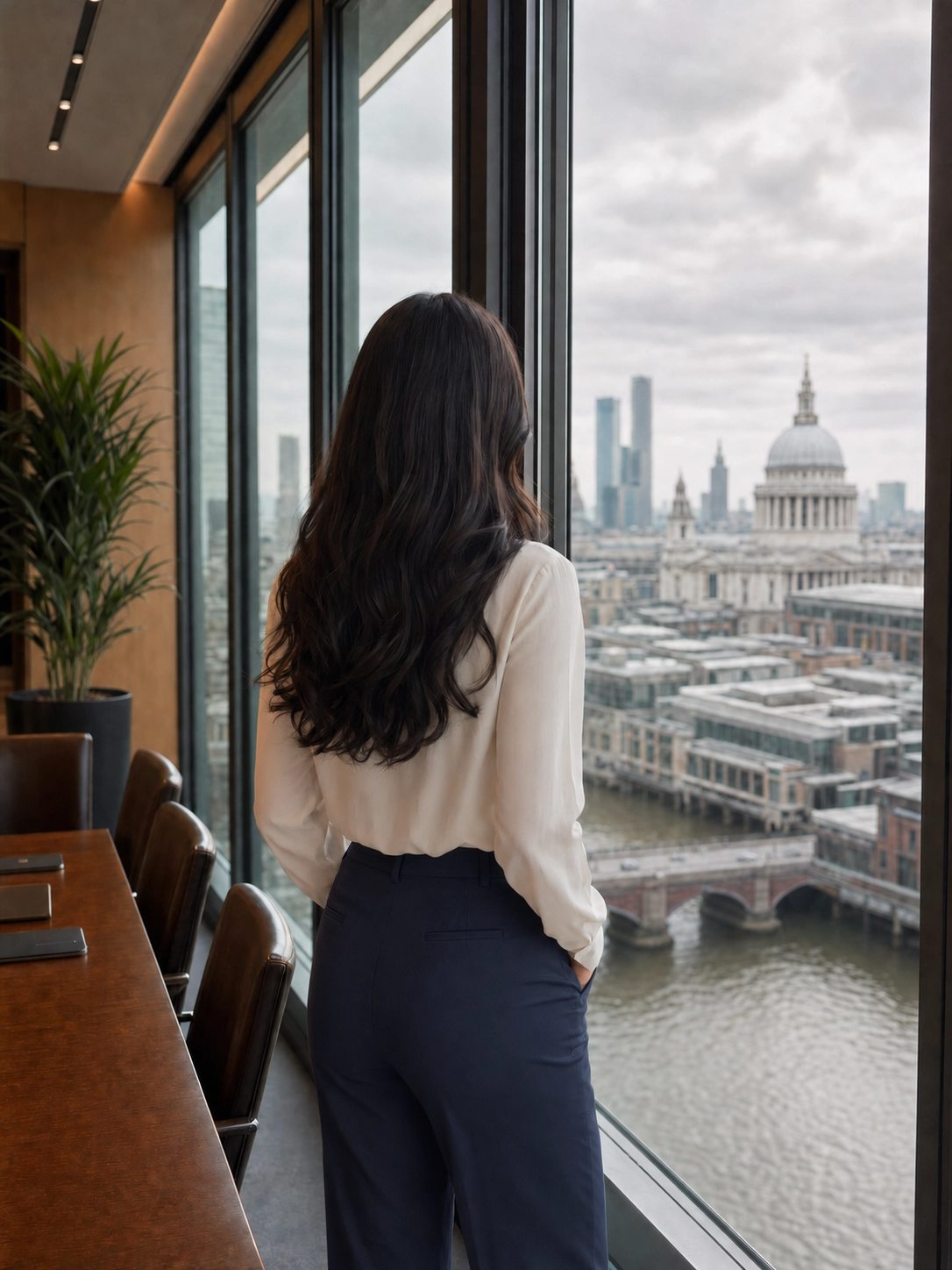 Jessica Seed in a London boardroom overlooking the city